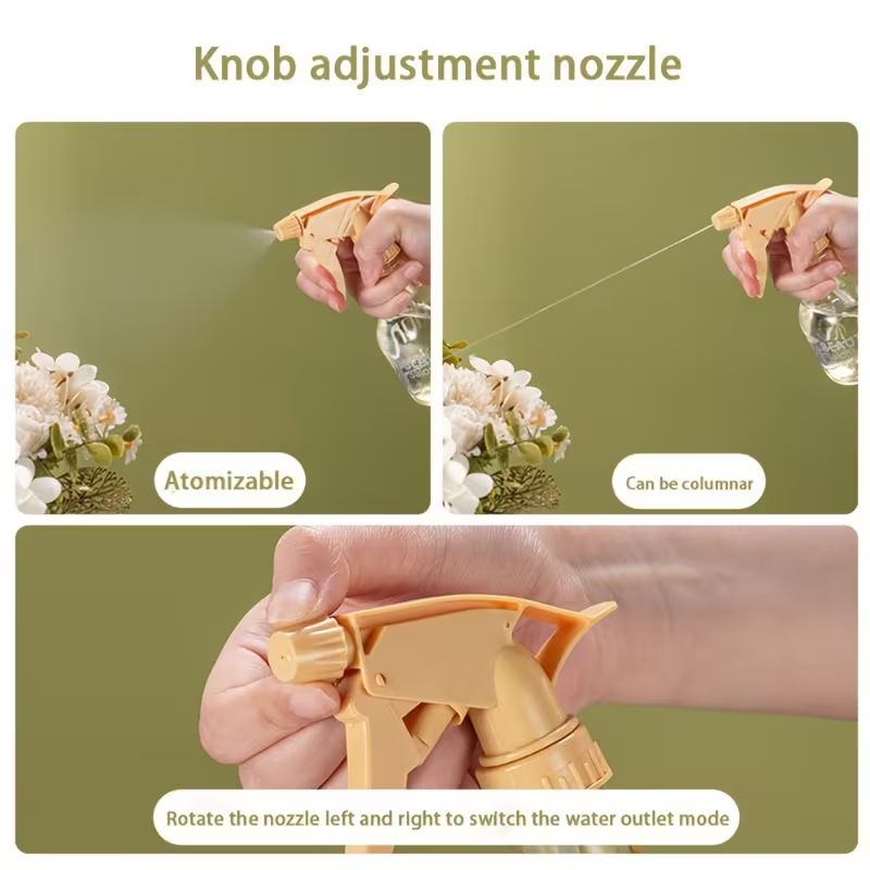 A handheld spray bottle with an ergonomic grip and precision nozzle.