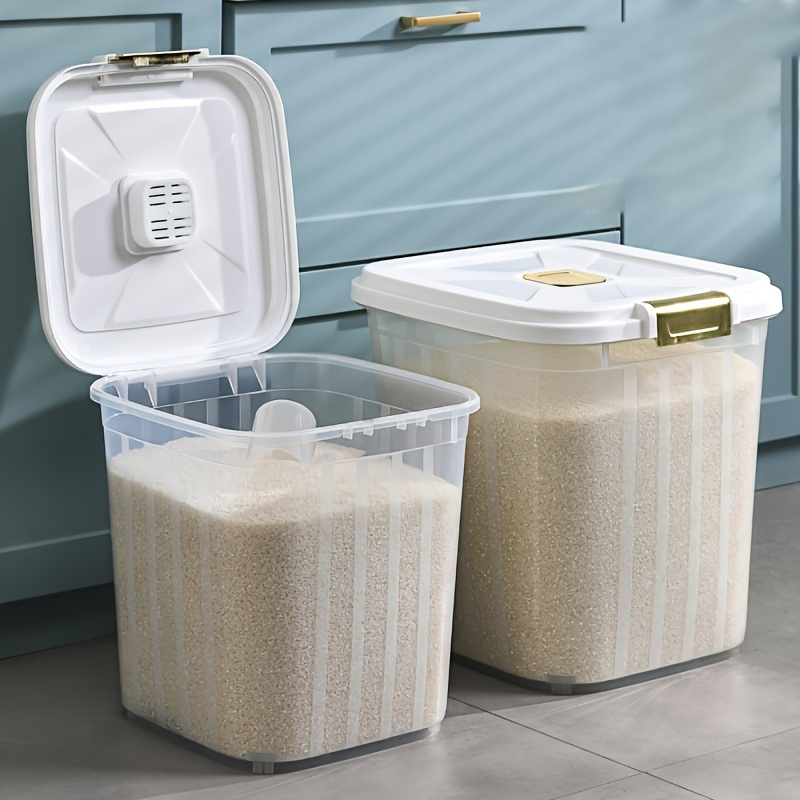 One large, airtight, transparent grain storage container.