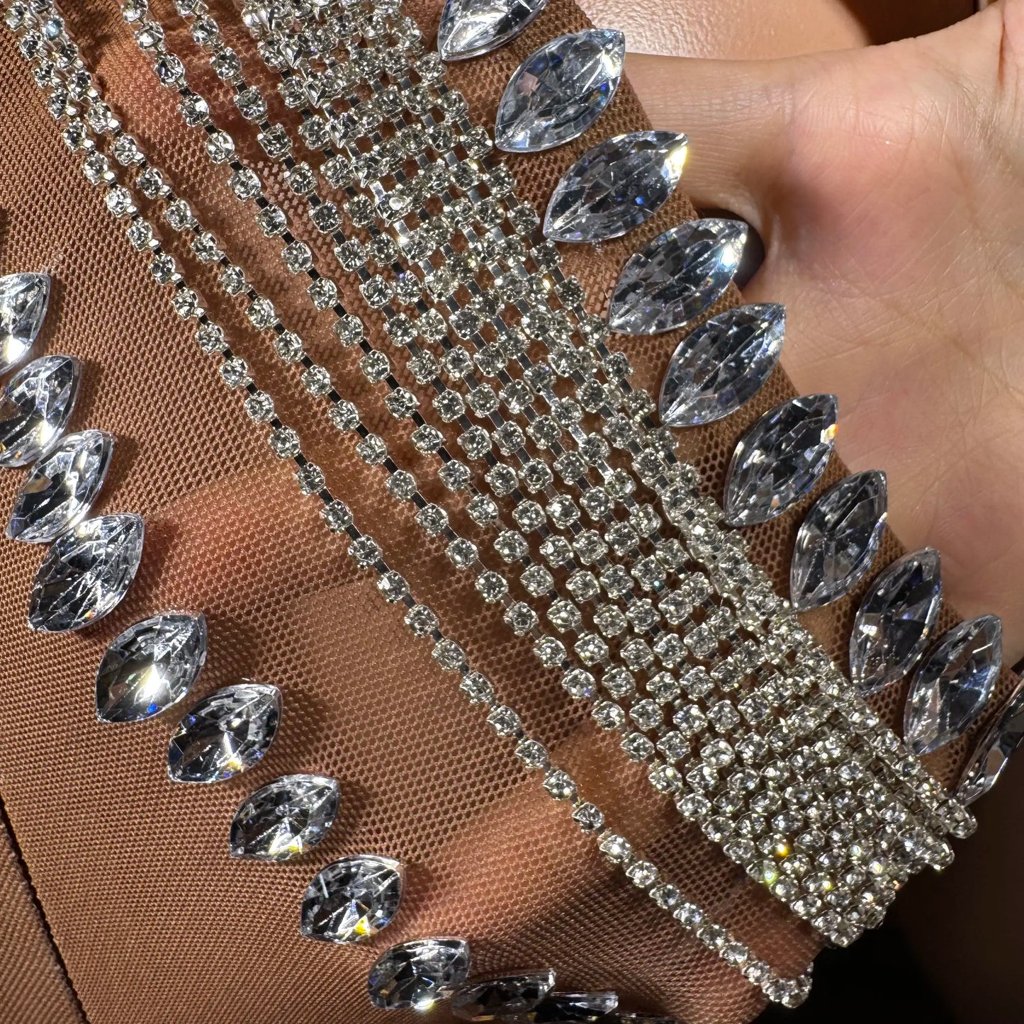 ZD Sexy Rhinestone Tassel Backless Geometric Bodycon Mini Dress-Dazzling Strapless Dance Wear Natural Anti-Wrinkle Club