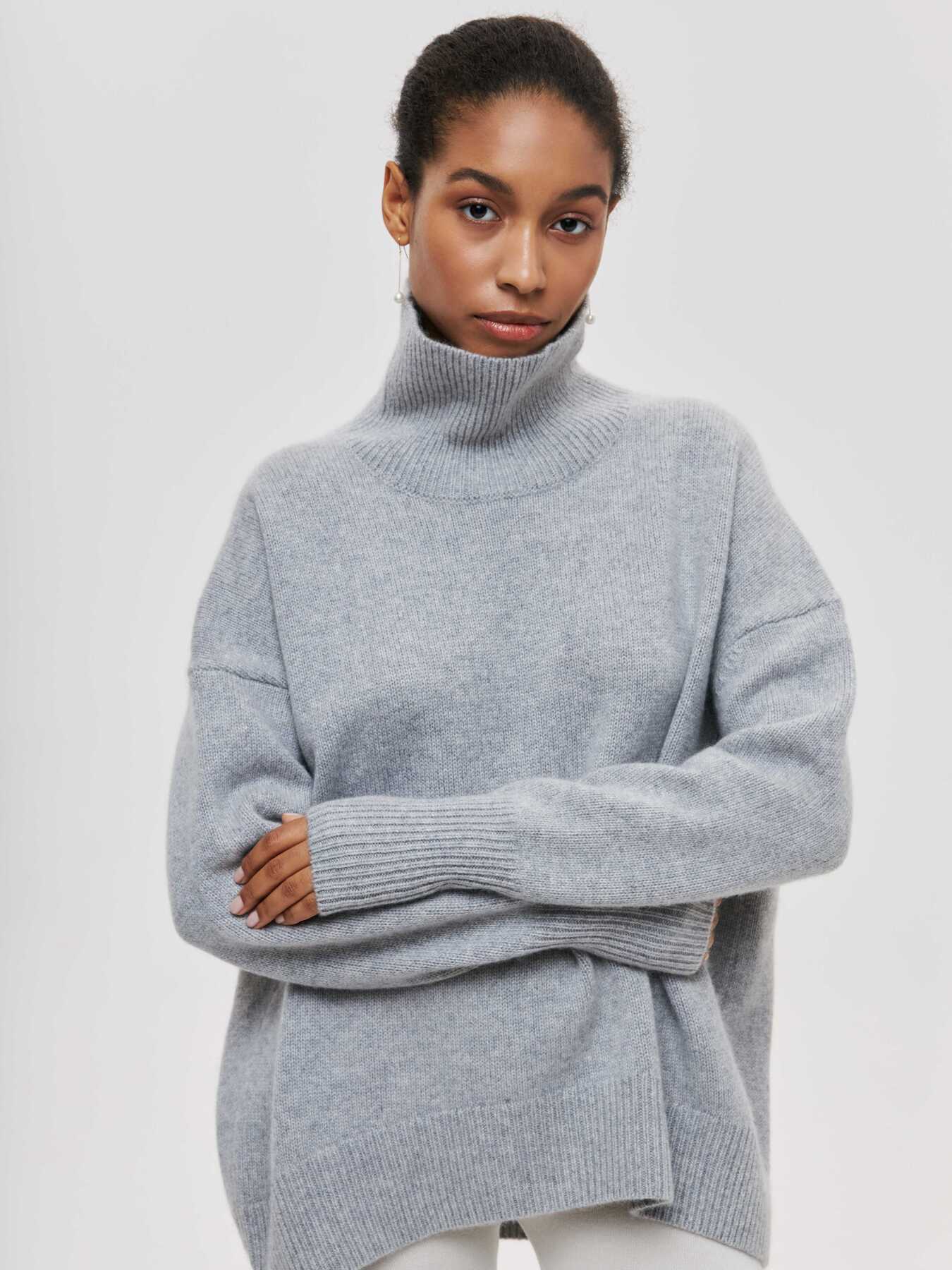 Hot selling solid color temperament turtleneck knitwear pullover oversize women elegant sweaters
