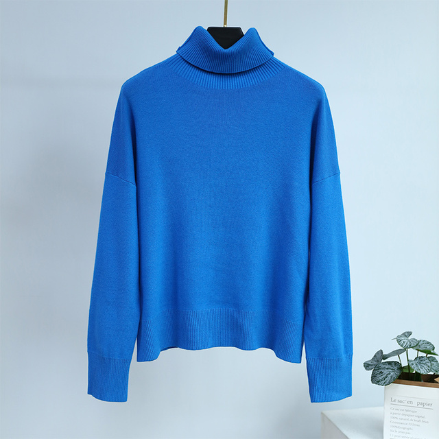 casual knitwear solid color turtleneck long women oversize elegant sweaters