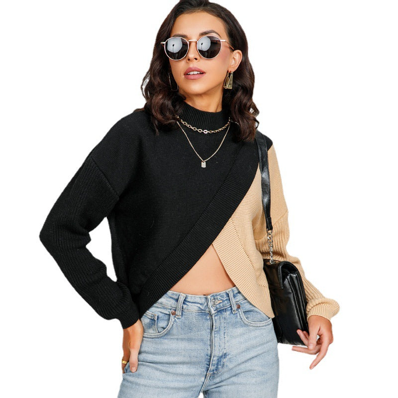High quality crew neck long sleeve color blocking jumpers holiday style pullover casual women sweaters