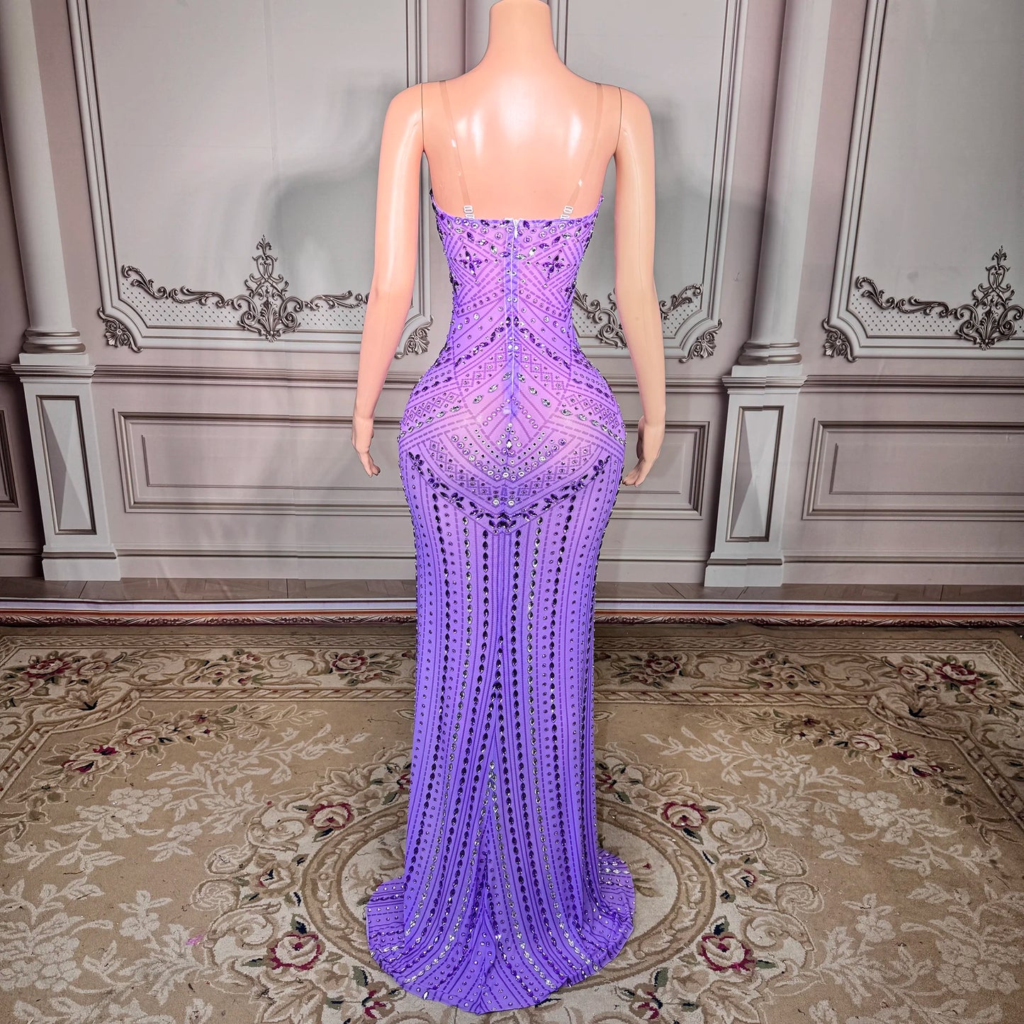 ZD Luxury Elegant A-Line Bodycon Floor-Length Backless Sleeveless Dress Women High Quality Crystal Diamond Rhinestone Romantic