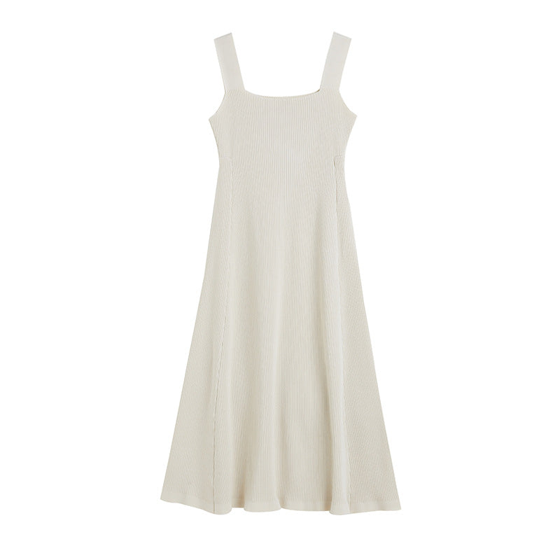 New design square collar sleeveless slim fit knitwear women elegant pullover A-line midi knit dress