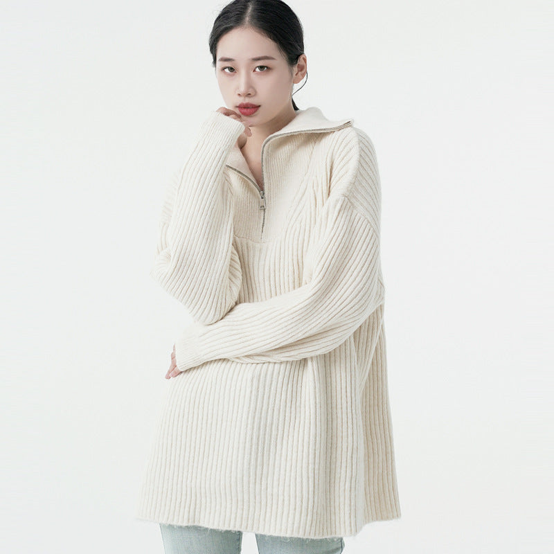 oversize casual knitwear pure color turn down collar INS stylish elegant designer sweaters women