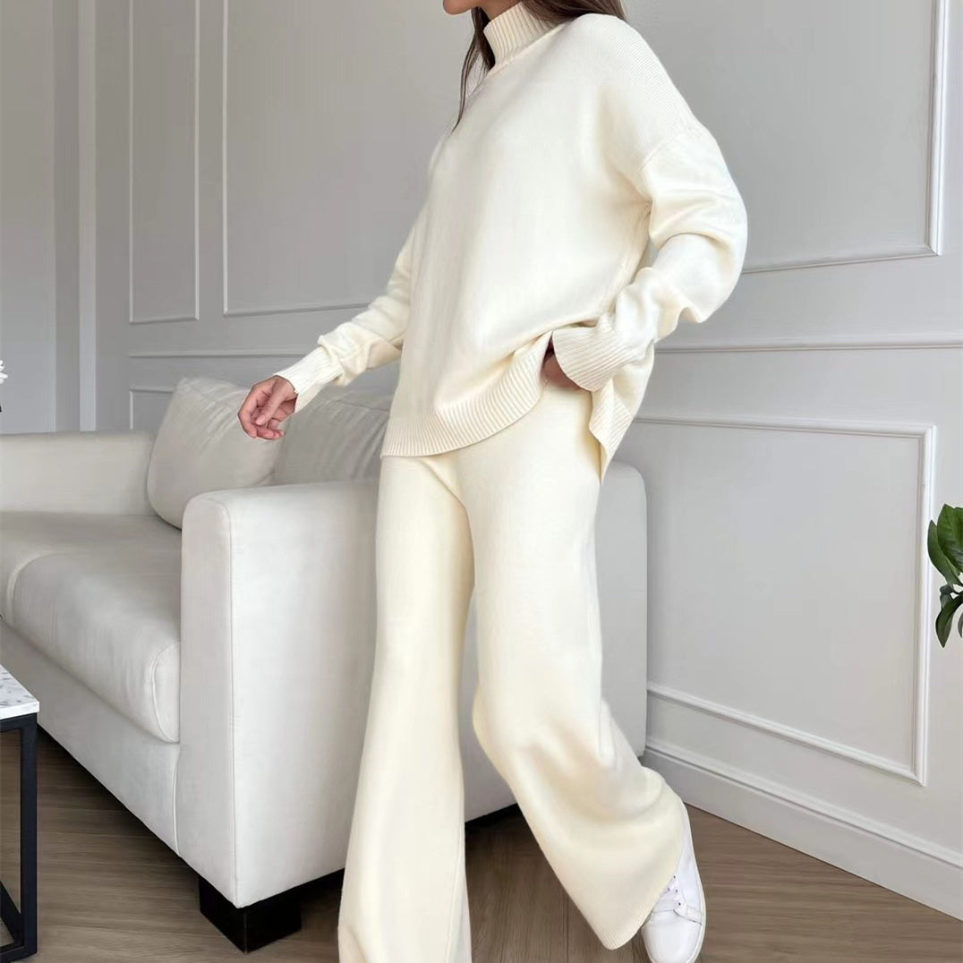 clothing color blocking conjuntos para mujeres turtleneck sweater wide leg pants 2 piece set women loungewear