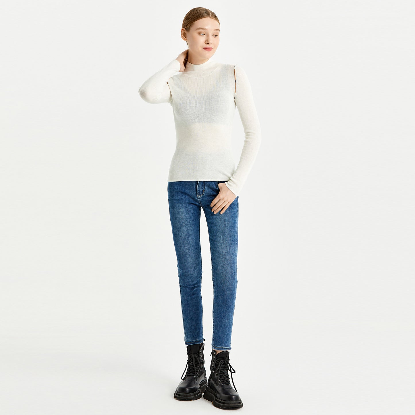 Clothing Women elegant pullover sweaters solid color slim fit warm cozy half high collar mujer jumpers