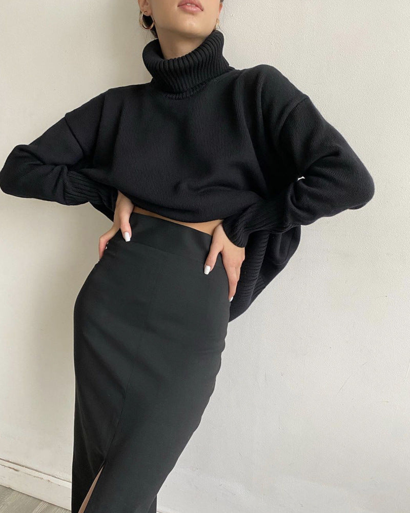 High quality Women’s fashion knitwear Oversize Long Sleeve Turtleneck Jumper Thick Warm Knitted Pullover Sweater