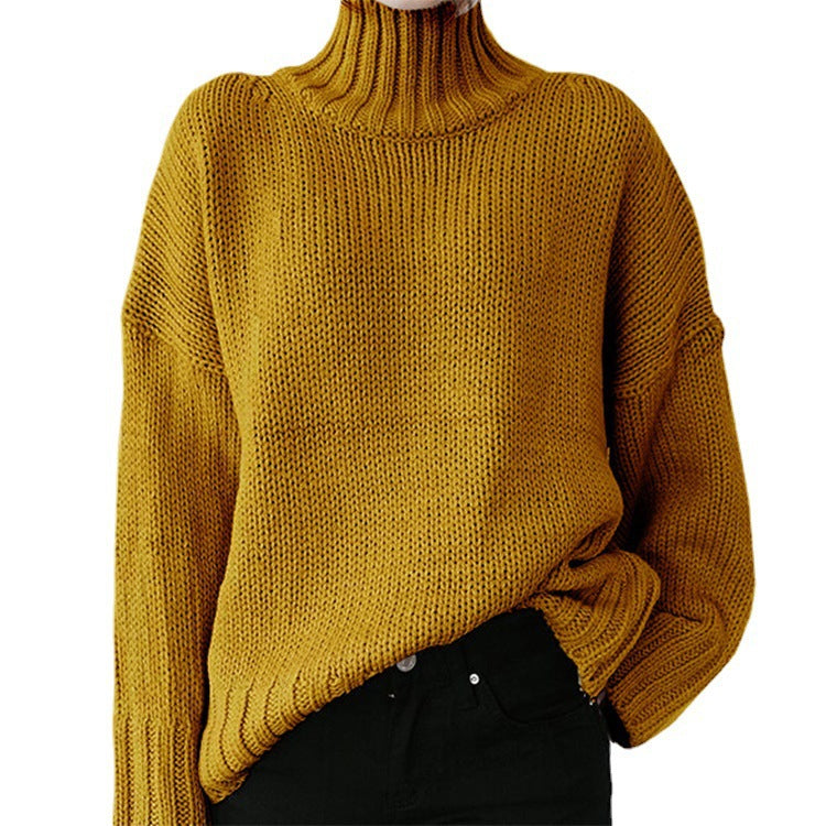 Turtle neck women solid color winter autumn oversize pullover casual Knit sweater