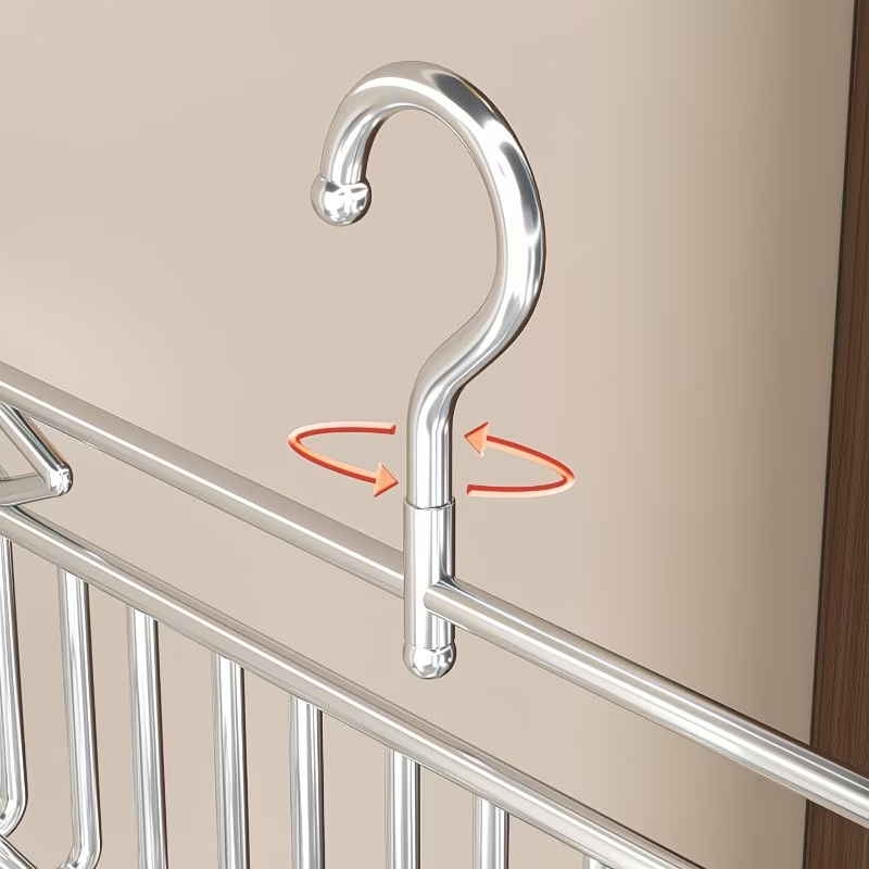 This stainless steel clothes hanger can be used as a space-saving storage rack.