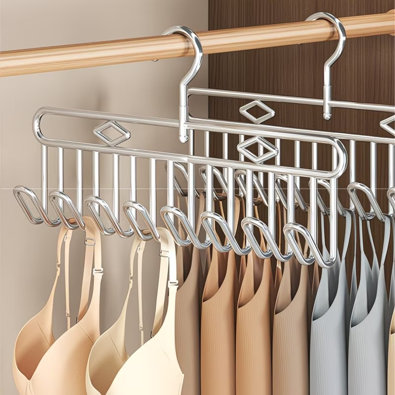This stainless steel clothes hanger can be used as a space-saving storage rack.