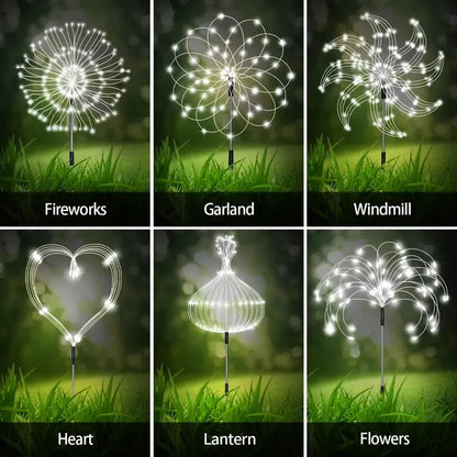 8-pack solar garden fireworks lights, suitable for outdoor use, 8 modes, 480 LED bulbs.