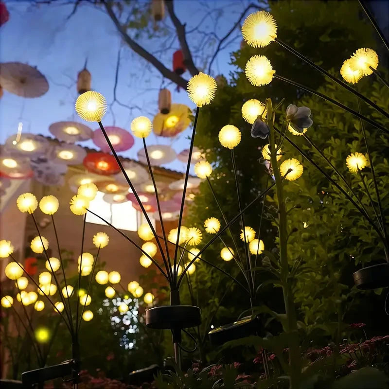 Solar-powered dandelion garden light, 6-head warm white LED light