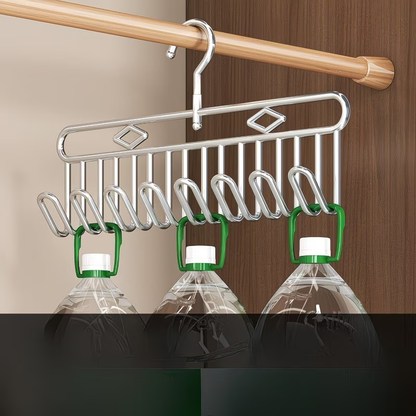 This stainless steel clothes hanger can be used as a space-saving storage rack.
