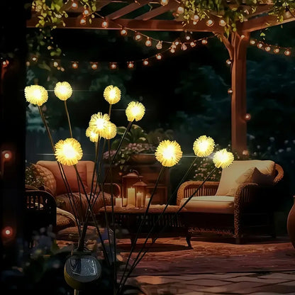 Solar-powered dandelion garden light, 6-head warm white LED light