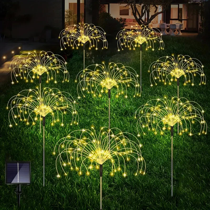 8-pack solar garden fireworks lights, suitable for outdoor use, 8 modes, 480 LED bulbs.