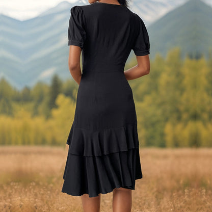 2026 New Arrivals Women’s Clothing Elegant Solid Color V-Neck Asymmetrical Slim Fit Dress