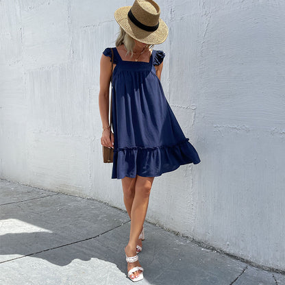New Arrivals 2026 Vacation Style Beach Dress Short Loose-Fit Strappy Dress