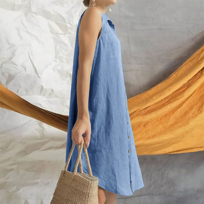 Summer Fashion Women’s Solid Color Loose Fit Knee-Length Sleeveless Shirt Dress