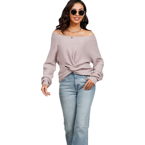 New arrival spring summer off-shoulder top single color elegant women knitwear knitted sweaters