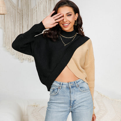 Trending fashion spring summer hollow out knitwear long sleeve contrast color elegant mujer sweaters