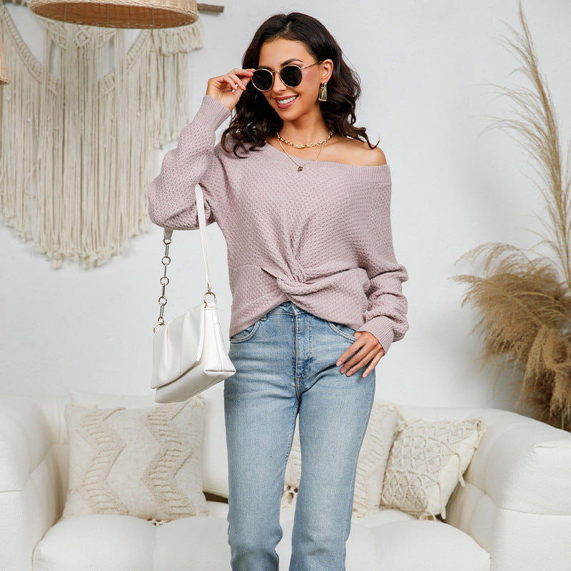 New arrival spring summer off-shoulder top single color elegant women knitwear knitted sweaters