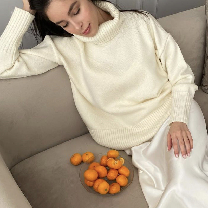 High quality Women’s fashion knitwear Oversize Long Sleeve Turtleneck Jumper Thick Warm Knitted Pullover Sweater
