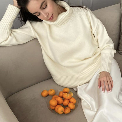High quality Women’s fashion knitwear Oversize Long Sleeve Turtleneck Jumper Thick Warm Knitted Pullover Sweater