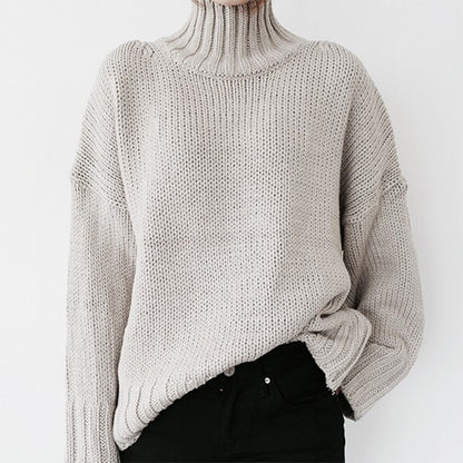 Turtle neck women solid color winter autumn oversize pullover casual Knit sweater