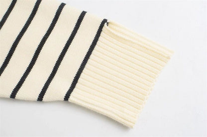 New arrivals autumn winter casual thicken knitwear Half zipper turtleneck loose striped knitted sweater for women