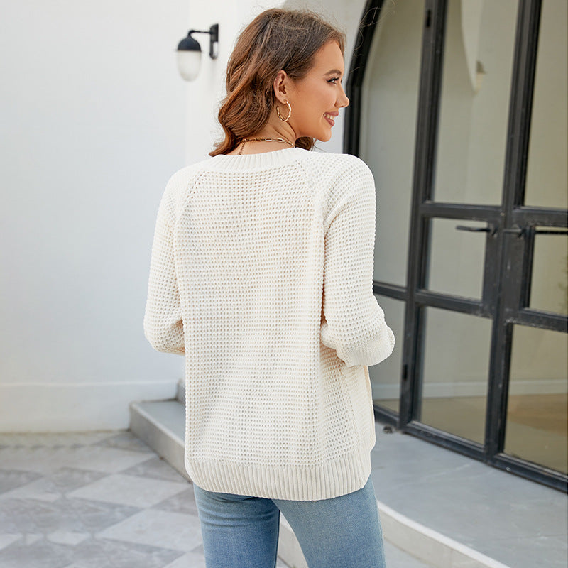 solid color full zipper women knitwear zip-up crew neck cardigans sweaters
