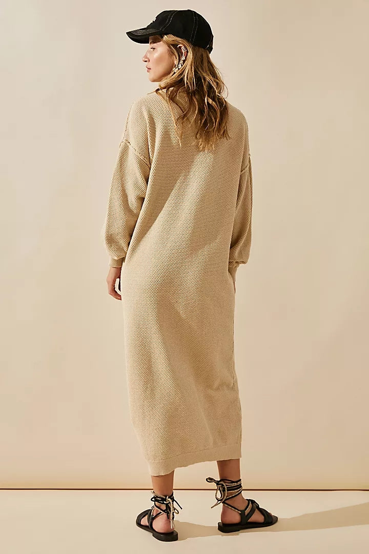 High quality elegant round neck knitwear button temperament commuter ladies sweater long maxi knitted dress for women