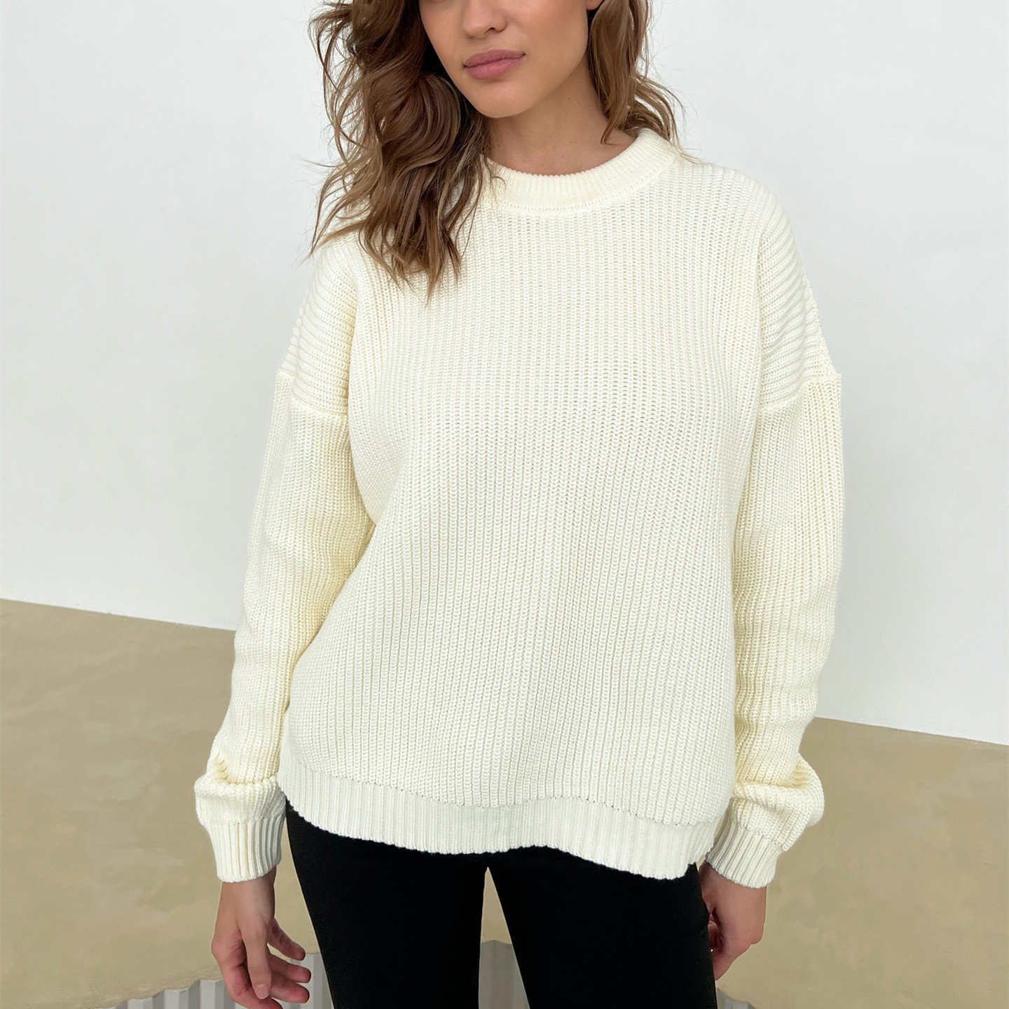 High quality round neck casual knitwear women thick fall winter pure color warm loose Women Sweater