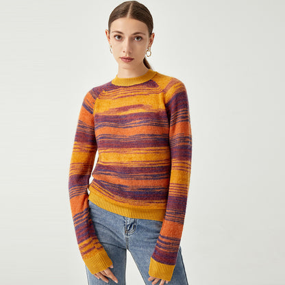 autumn winter thicken tie-dye printed crew neck knitwear long sleeve slim fit casual knit baby mohair sweaters