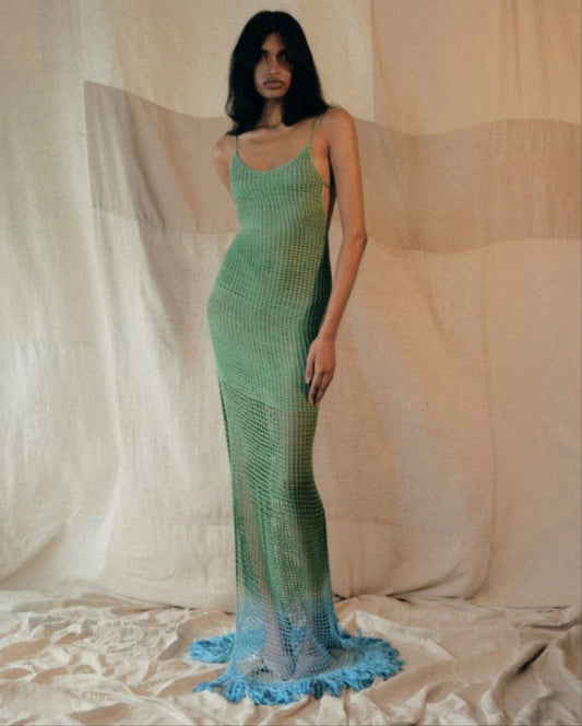 Women clothing sexy sleeveless backless holiday outfits hollow out beachwear lace up knitted summer maxi dress