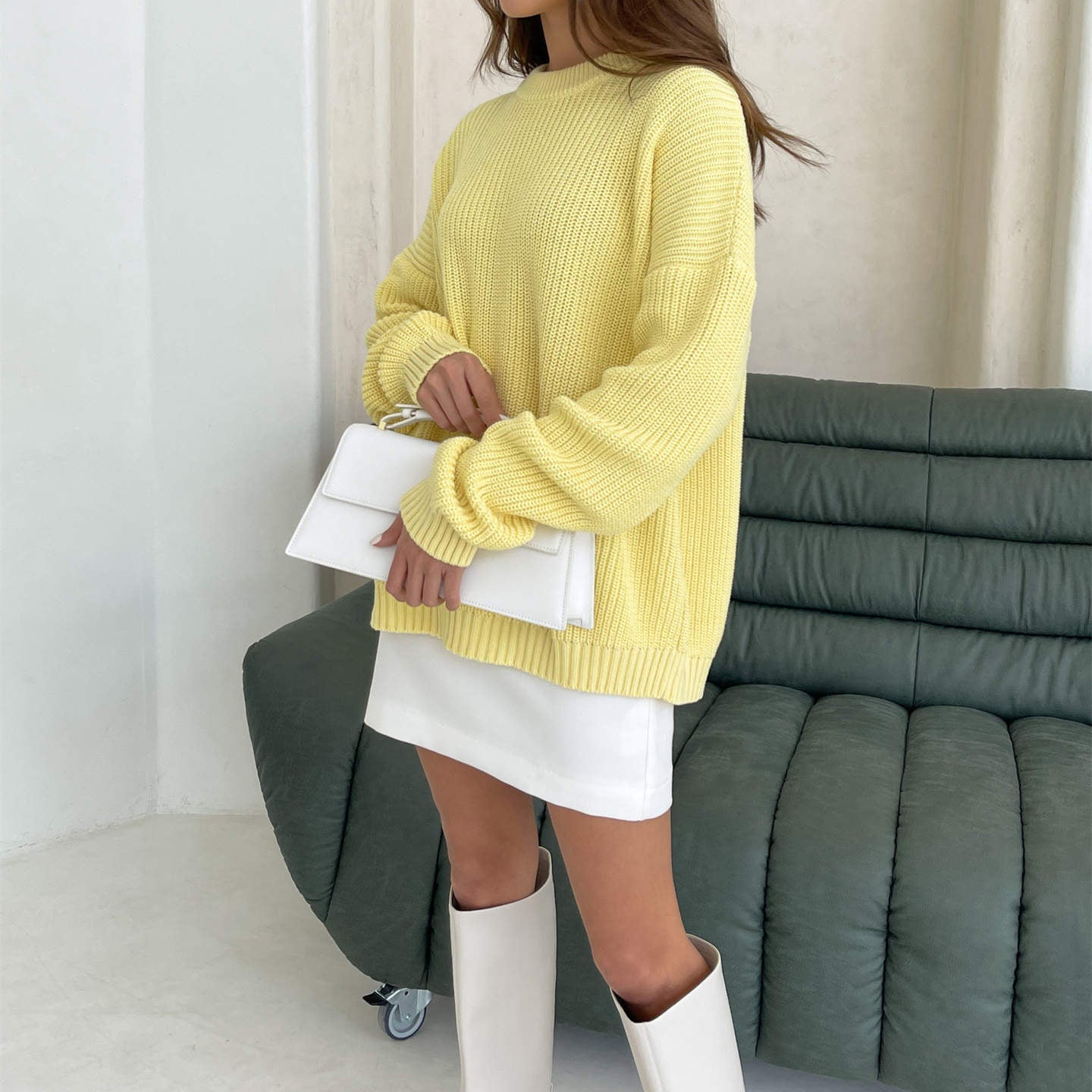 Women’s knitwear o-neck loose solid color fall winter oversize pullover elegant sweaters