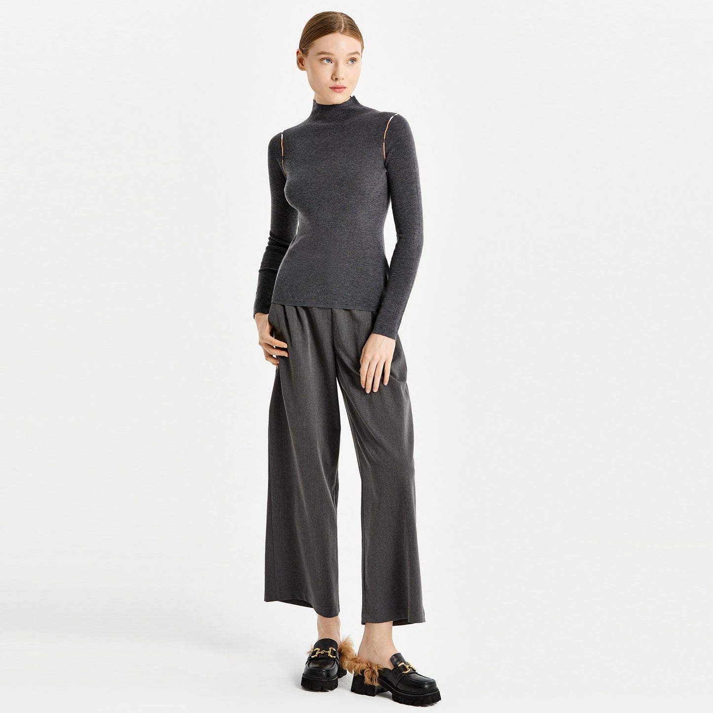 Clothing Women elegant pullover sweaters solid color slim fit warm cozy half high collar mujer jumpers