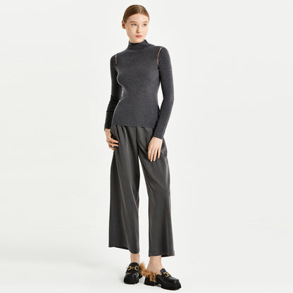 Clothing Women elegant pullover sweaters solid color slim fit warm cozy half high collar mujer jumpers