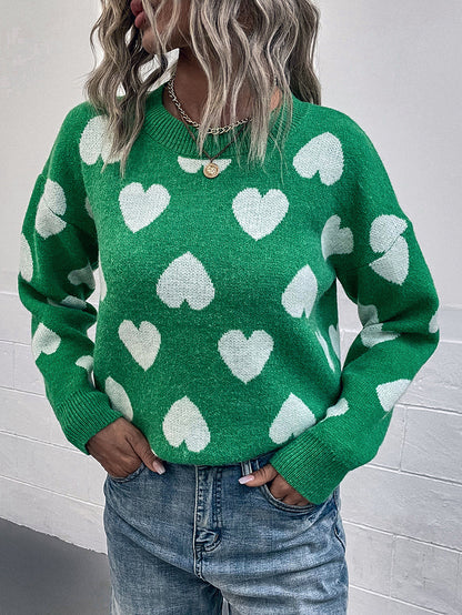 Fashion Pullover Jumper sueter para mujer heart knit casual loose crew neck sweaters women