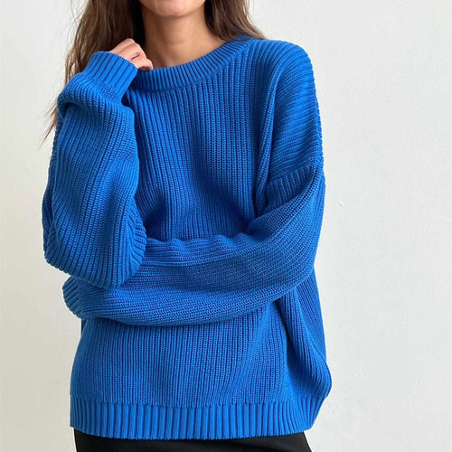 High quality round neck casual knitwear women thick fall winter pure color warm loose Women Sweater