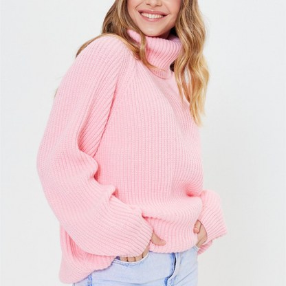 women turtleneck cozy fluffy knitwear casual long sleeve loose warm plush thicken sweaters