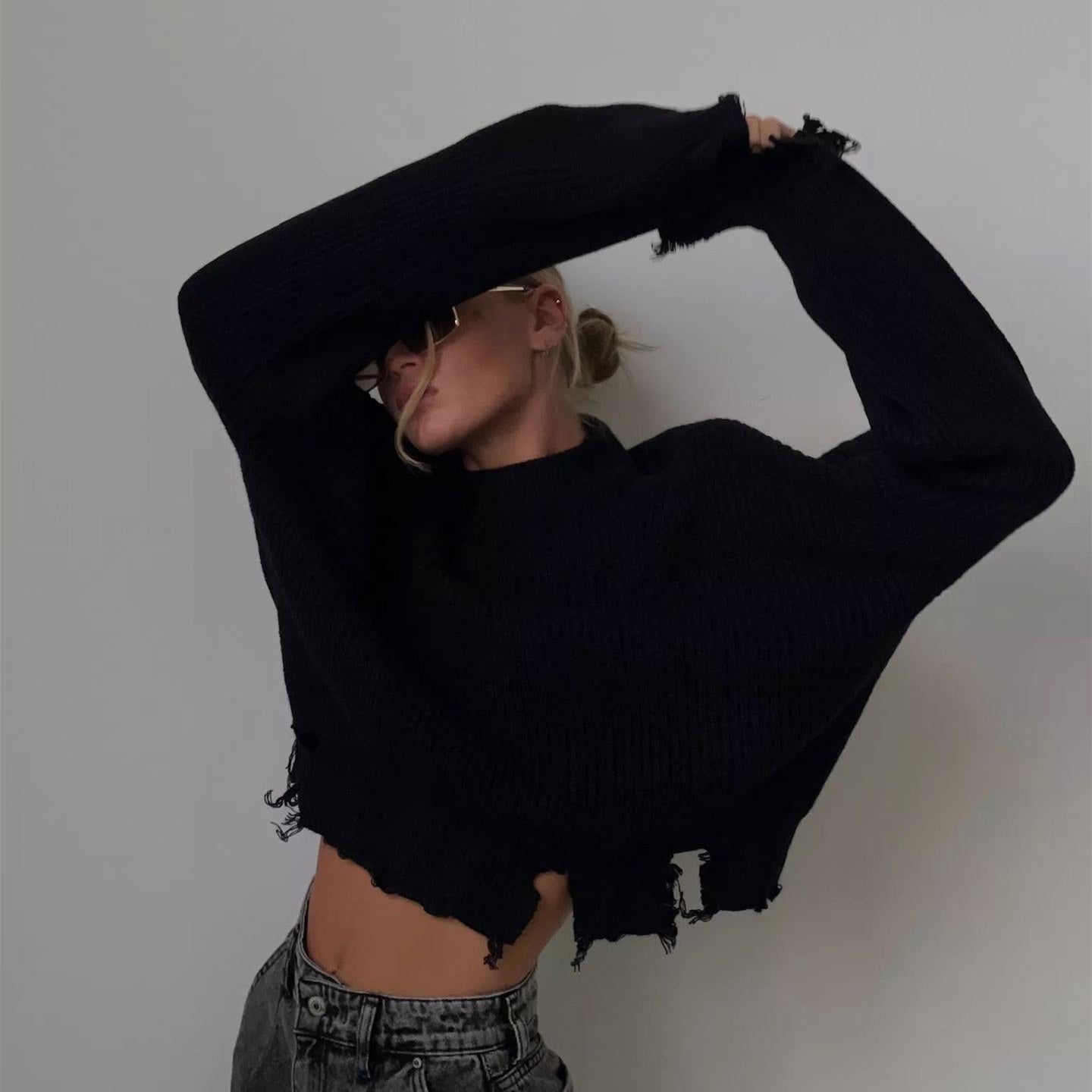 New arrivals round neck casual jumpers mujer winter autumn ripped pullover wool knit sweaters for women