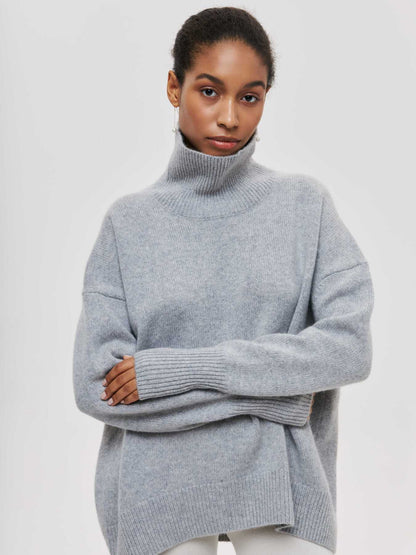 Hot selling solid color temperament turtleneck knitwear pullover oversize women elegant sweaters