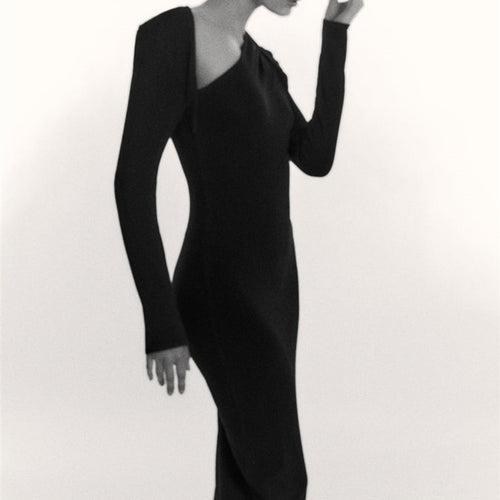 Knitwear winter long sleeve slim fit irregular design casual maxi hollow out knit dress women