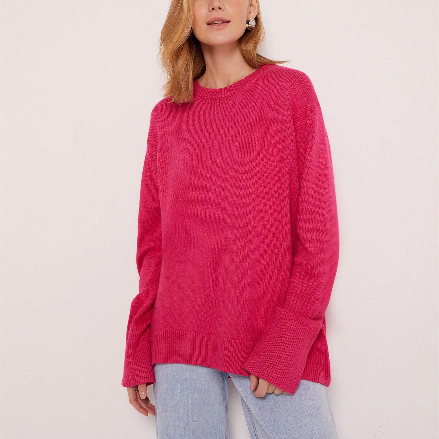 hot selling casual streetwear pure color round neck women cozy plush irregular Oversize sweaters