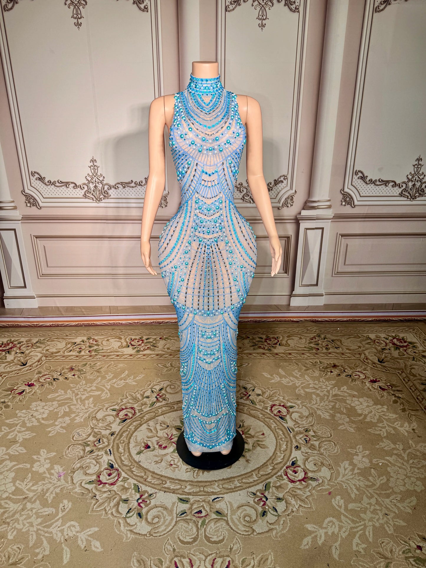 ZD Sexy Sparkly Pearl Rhinestone Sleeveless Long Dress Women Birthday Party Evening Prom Wedding Luxury Photoshoot Outfits