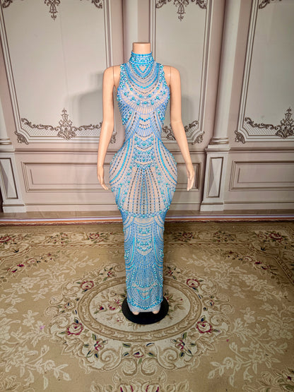 ZD Sexy Sparkly Pearl Rhinestone Sleeveless Long Dress Women Birthday Party Evening Prom Wedding Luxury Photoshoot Outfits