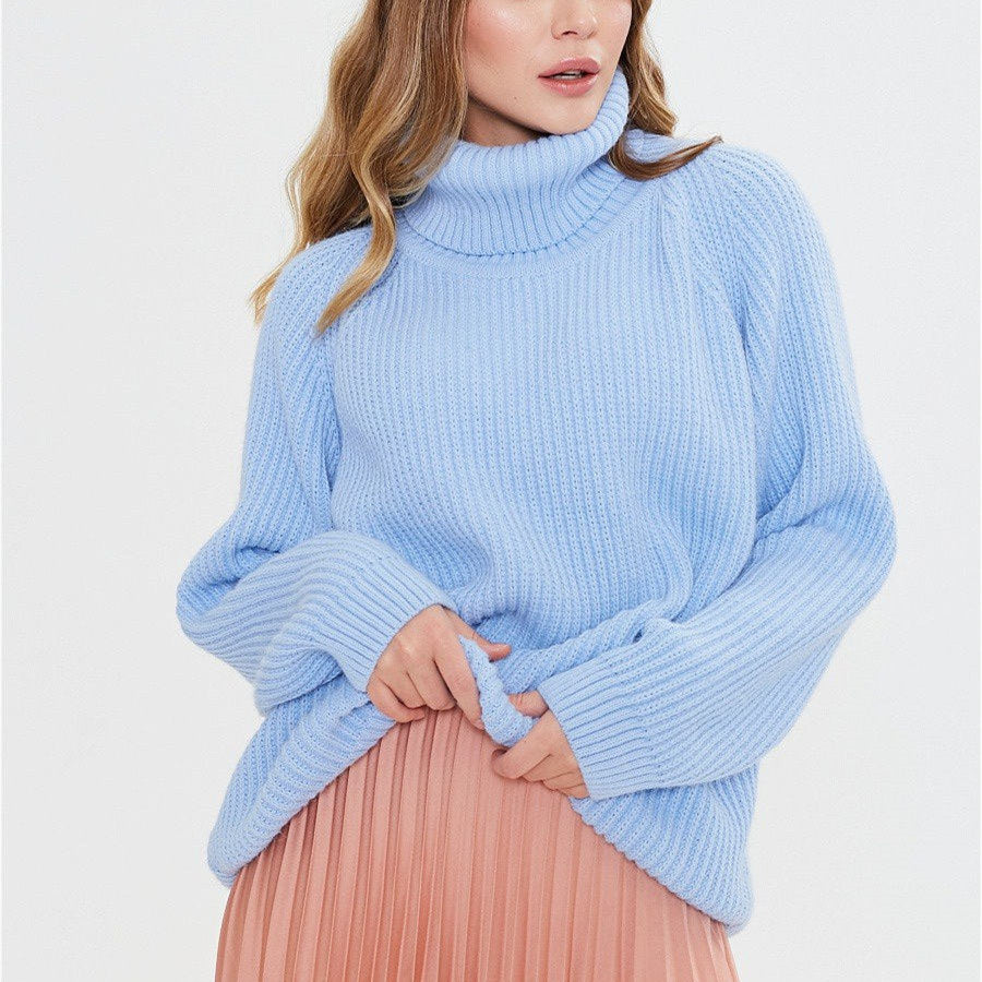 women turtleneck cozy fluffy knitwear casual long sleeve loose warm plush thicken sweaters