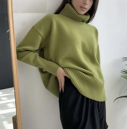 High quality Women’s fashion knitwear Oversize Long Sleeve Turtleneck Jumper Thick Warm Knitted Pullover Sweater