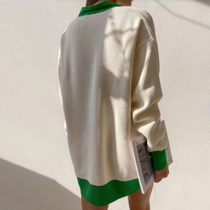 High quality contrast color Loose Knitwear sweater Tops Y2K style Oversize Long Sleeve V Neck Ladies Cardigan